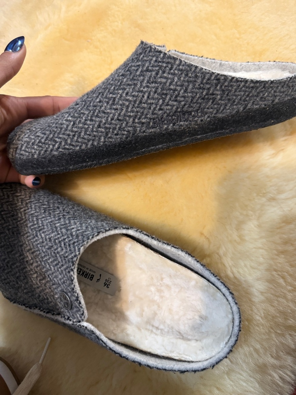 Birkenstock Gray Wool Herringbone Slip-On Slippers - Picture 3 of 4